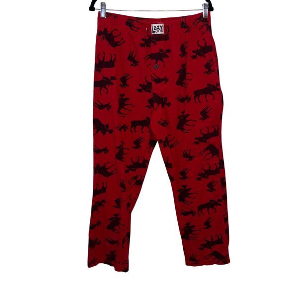 Lazy One Red Moose Print Pajama Pants Elastic Waist Cotton Lounge Wear Unisex L - Picture 1 of 6
